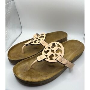 Tory‎ Burch Miller Flip Flops Sandals Thong Cork Sole Tan Size 7.5